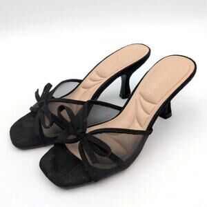 CL by Laundry Jump Up Bow Slide Sandals Open Toe Women's Black Size US5M EU36